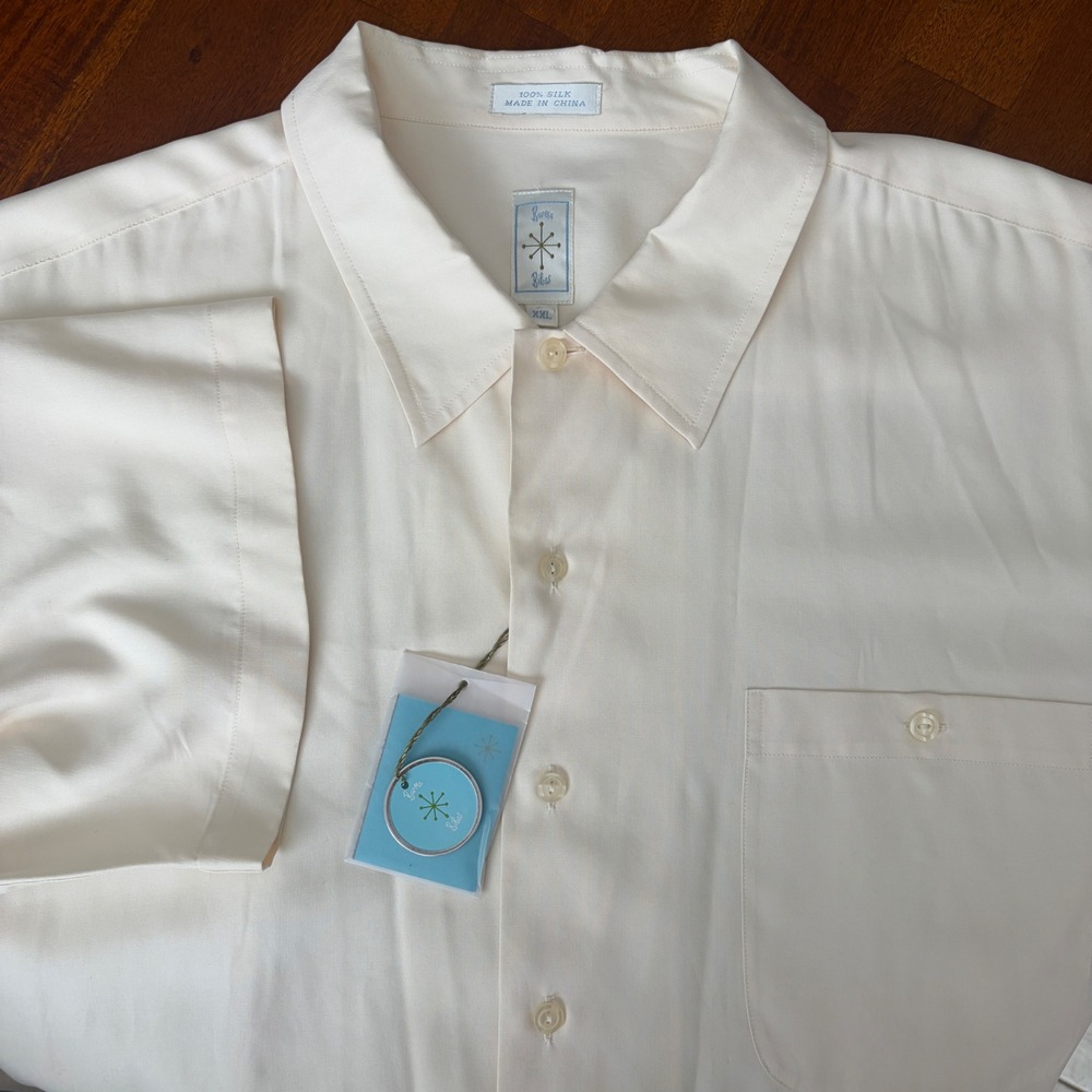 NEW Burma Bibas Cream Silk Short Sleeve Button Up Camp Shirt XXL - NWT